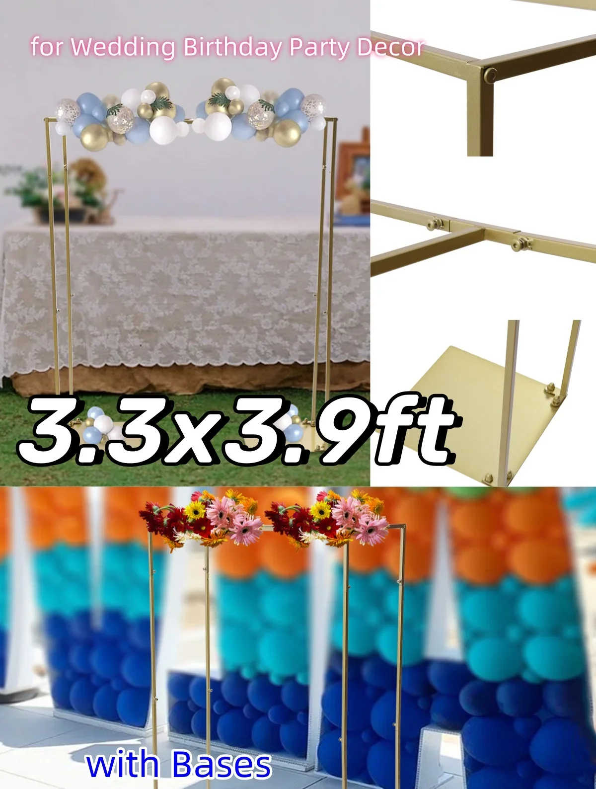 

Квадратная металлическая подставка для свадебной садовой арки высотой 3,9 фута x 3,3 фута с основаниями, декоративная рамка для свадьбы, дня рождения