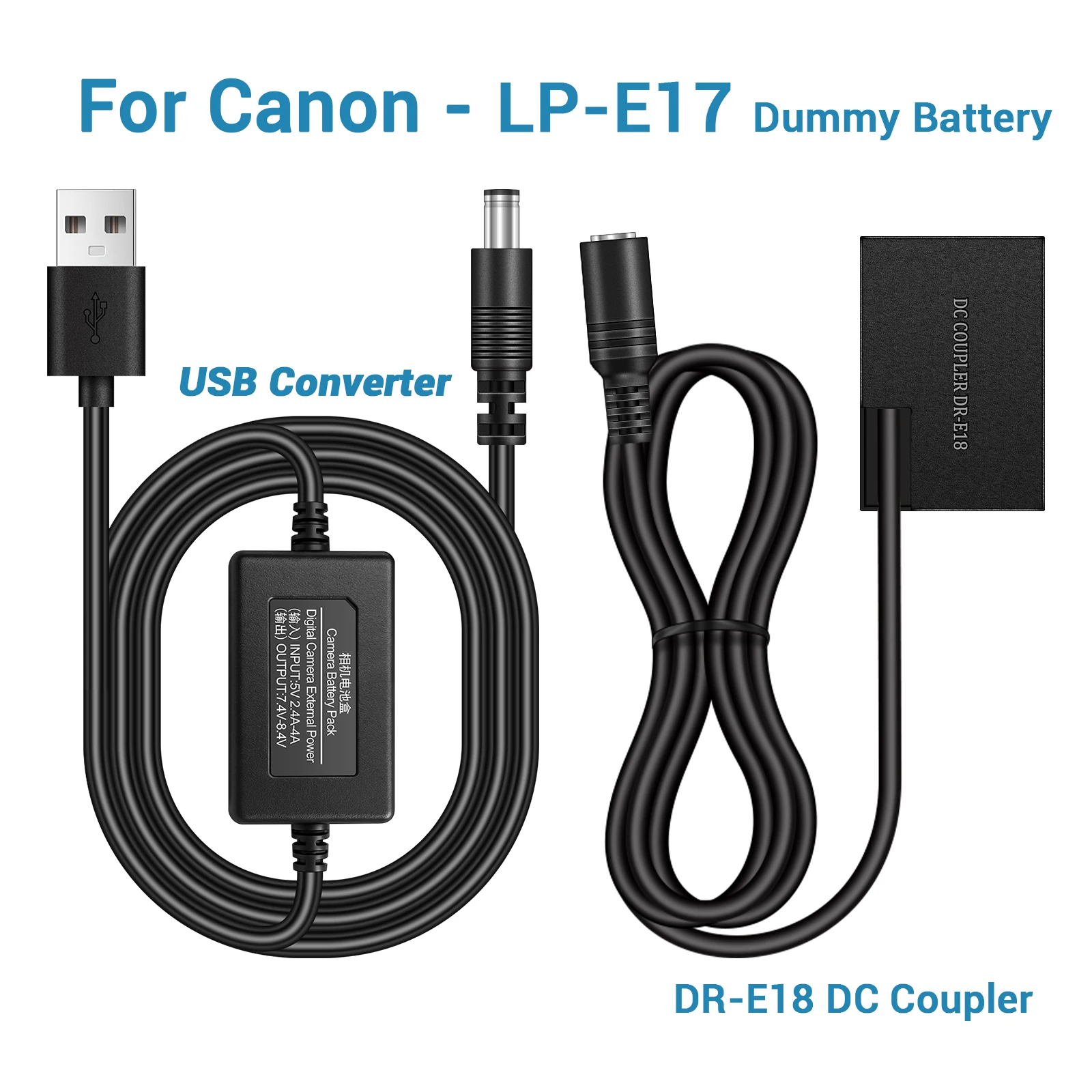 USB Converter+LP-E17 Dummy Battery DR-E18 DC Coupler for Canon EOS RP,R8,R10,R50,R100,R50 V,Rebel T6i,T7i,T8i DSLR Camera