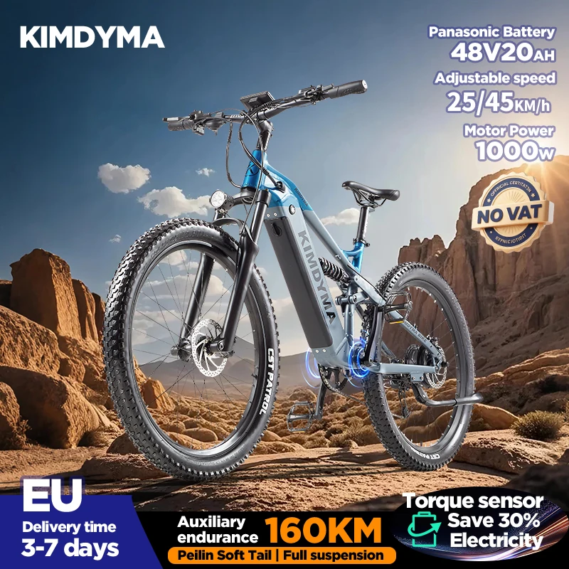 KIMDYMA K01 bicicleta eléctrica 27,5 "x 2,8" bicicleta de montaña eléctrica 250W/1000W 48V 20Ah Sensor de torsión suspensión completa EMTB EBIKE