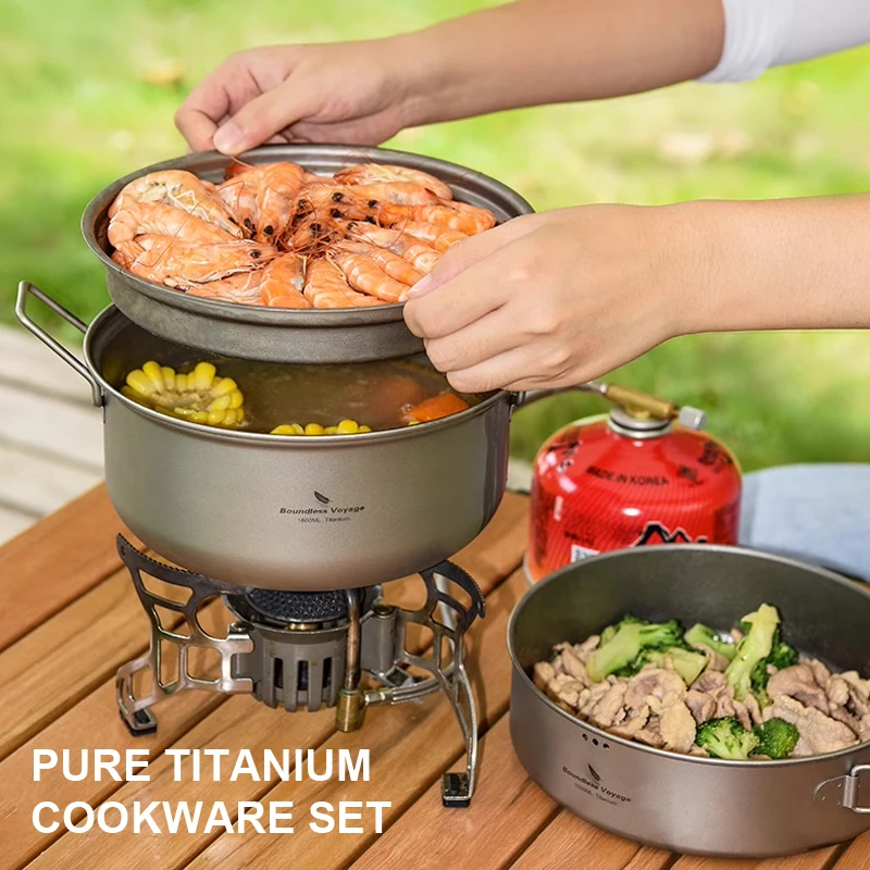 

Pure Titanium Cookware Set, Ultra Lightweight And Portable, Suitable,Outdoor Camping, Picnicking, Travel,Tableware,Frying Pan