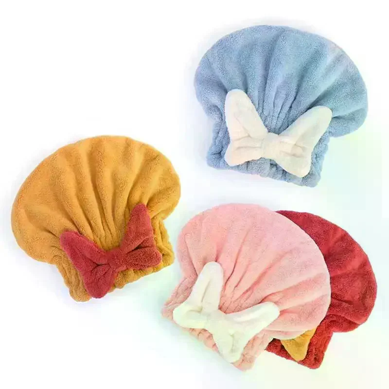 Microfiber Hair Towel Cap for Women And Girls Quick Dry Hair Turban Bathing Soft Hair Wrap with Cute Butterfly Bow view 5