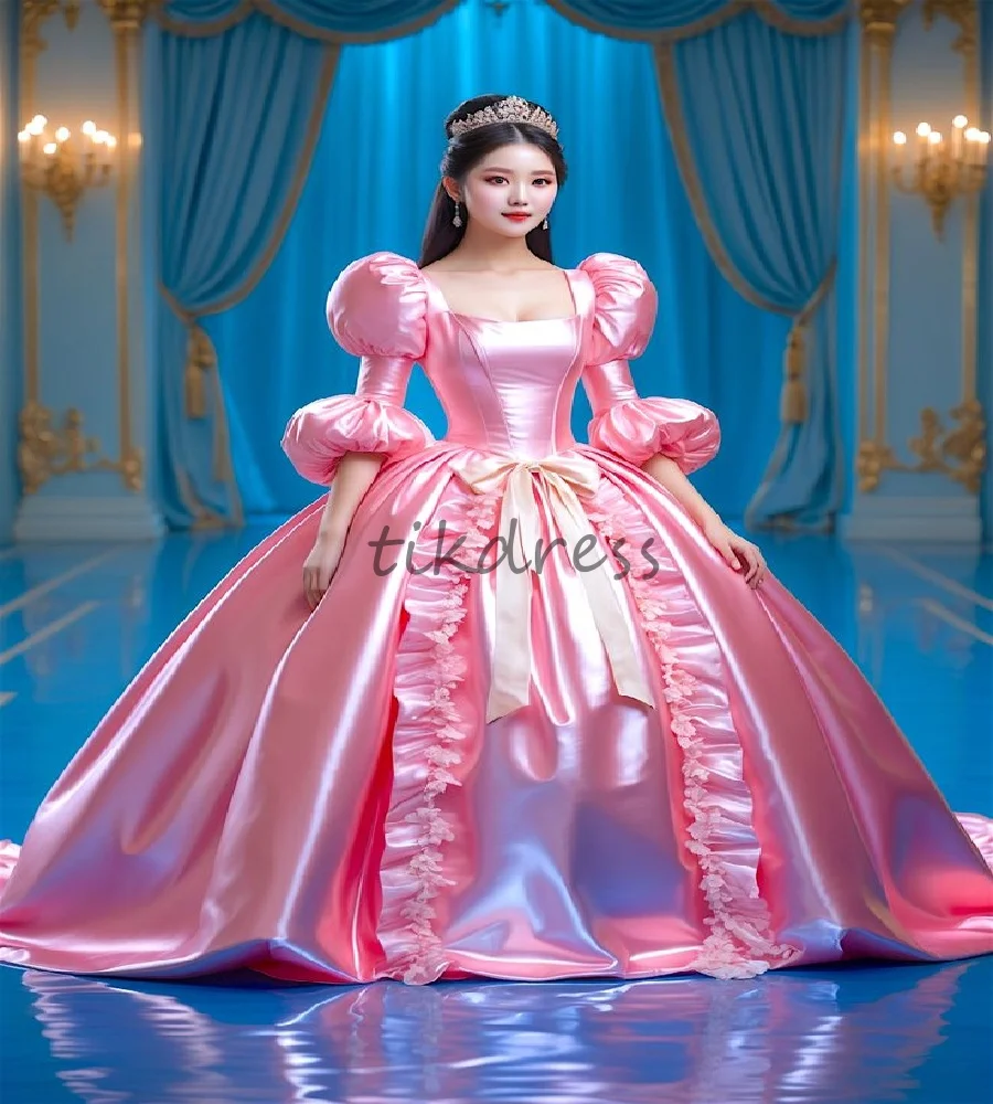 

Charming Korean Pink Prom Dress 2025 Puffy Silk Satin Long Evening Dress Elegant Ceremony Engagement Formal Dress Customized