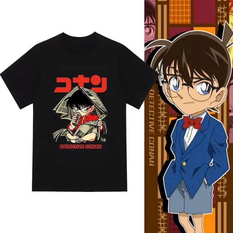 

Detective Conan Case Closed Anime Summer Men's and Women's Short Sleeve Conan Edogawa Shinichi Kudo Boys Cotton T-Shirt