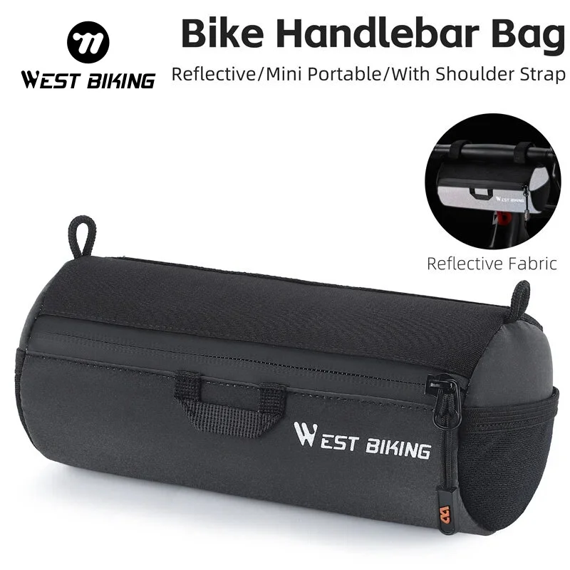 WEST BIKING 1L Fahrrad-Lenkertasche 3-Punkt-Fixierung Reflektierende Wasserdichte Vorderrahmentasche mit Schultergurt für Mountainbike- und Rennrad-Zubehör