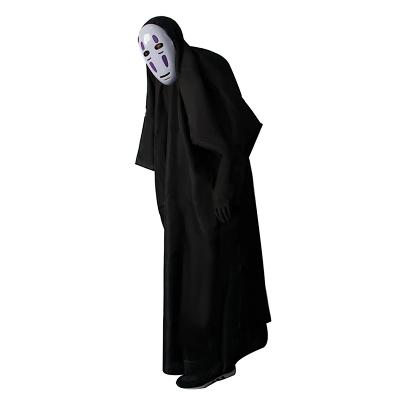 Anime spirited afastado sem rosto homem cosplay máscara luvas conjunto halloween mascarada preto manto