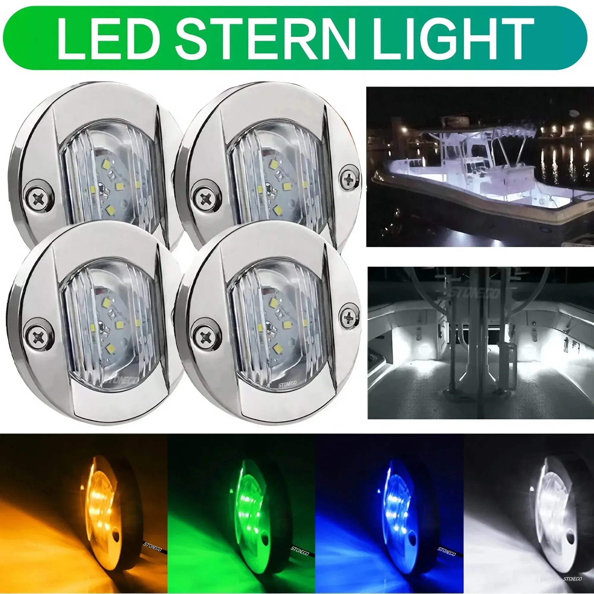 DC 12V Marine Boat Transom LED Stern Light Round Cold White LED Tail Lamp Yacht Accessory