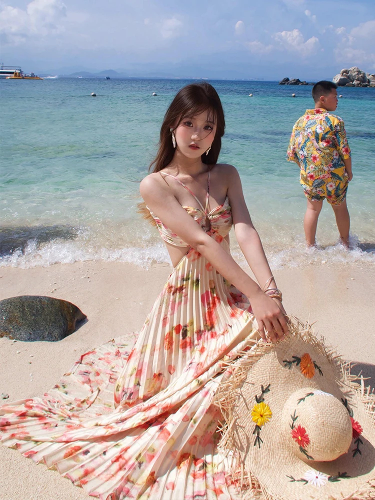 تنورة طويلة صيفية من Floral ter Ne Dr للسيدات من n Sle Beach Vaion Pure Desire Waist Exposure