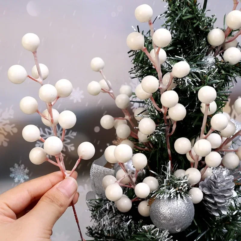 40/4PCS Artificial White Berries Stems Christmas Berry Branches Fake Fruit Flowers DIY Wedding Party New Year Home Decorations