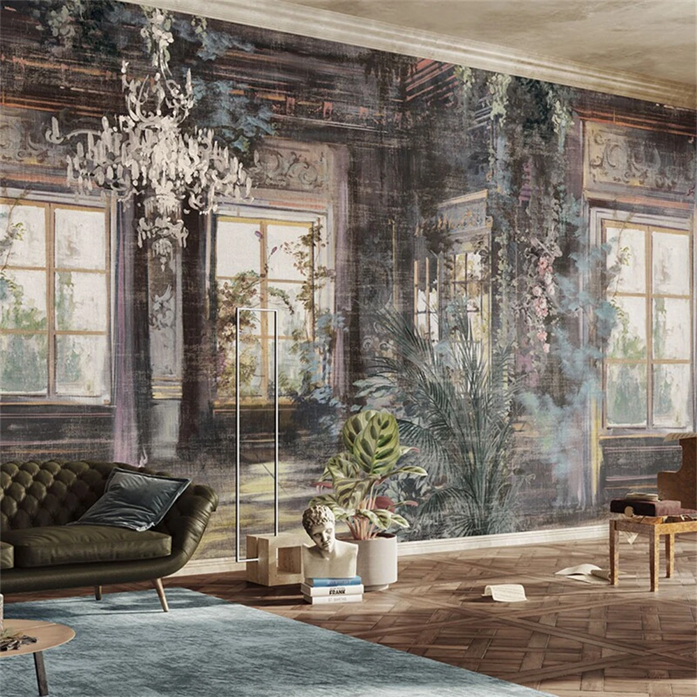 custom custom mural wallpaper for hotel Italian light luxury retro architecture European vintage wall paper hotel TV background