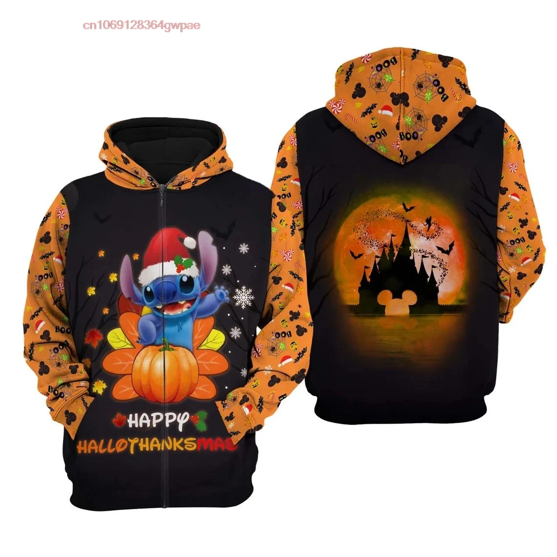 Stitch Hallothankmas Disney Sweatshirt/Hoodie/Fleece Jacket Stylist Unisex Cartoon Graphic Outfits Clothing Men Women Kids