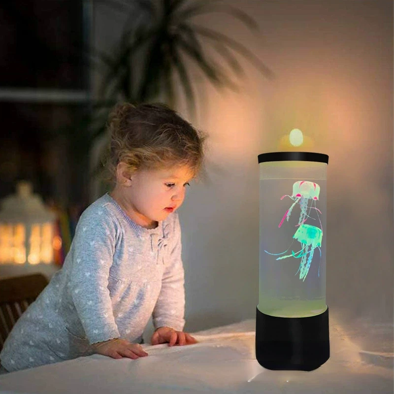 Small led square simulation jellyfish lamp seven-color changing mini jellyfish romantic atmosphere night light (battery)