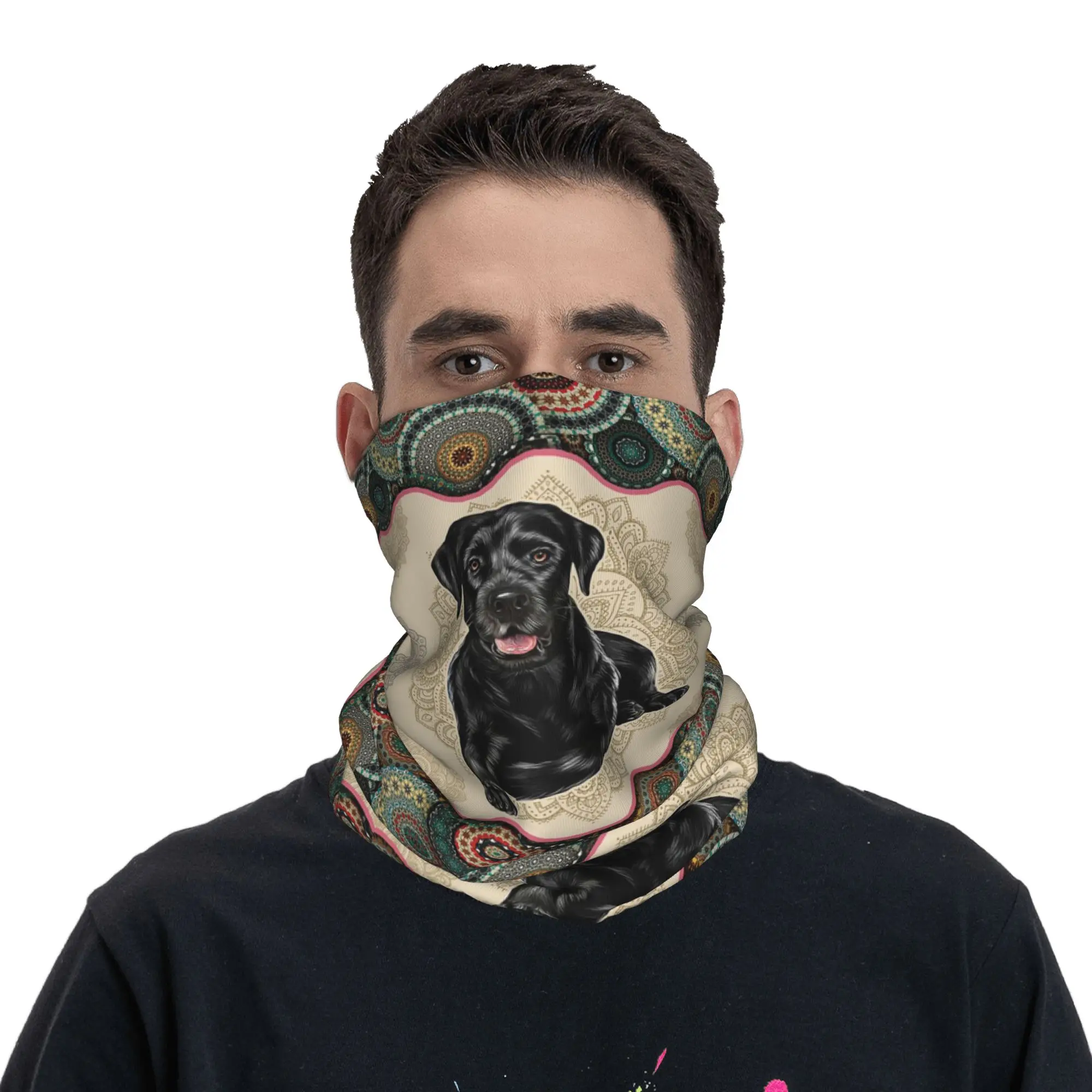 

Бандана с винтажным принтом мандалы и изображением собаки лабрадора, ветрозащитный шарф-повязка на голову для мужчин и женщин, для езды на велосипеде