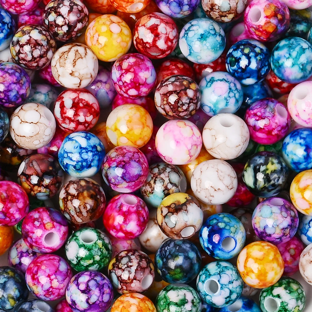 500/250 Stück 8mm Acryl-Perlen in zufälligen Farben, rissige Spacer-Perlen für Schmuckherstellung, DIY handgemachte Perlenarmbänder und Ohrringe – Detail 1