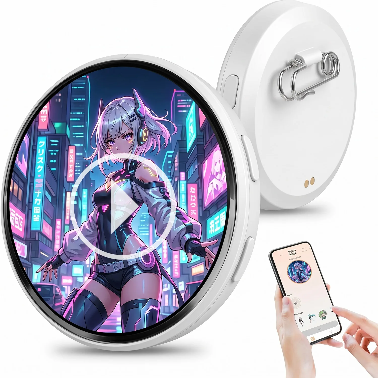 Mini USB E-Badge HD Display Screen DIY Badge Bluetooth GIF Video Play Phone APP Playback Touch ScreenFan Support Badge Gifts