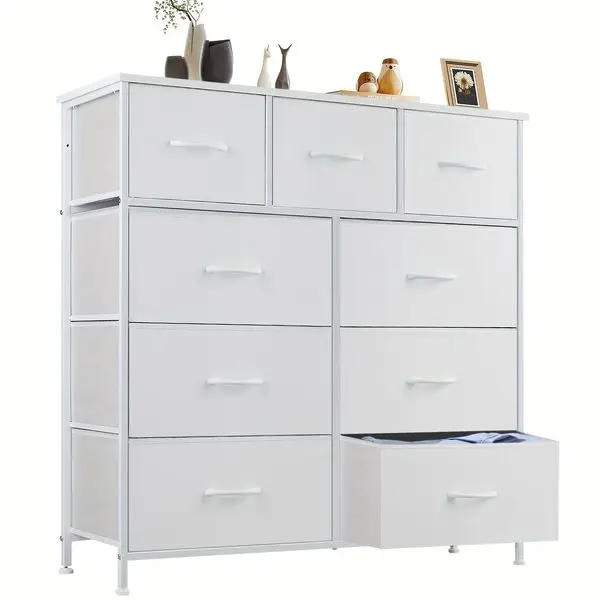 

Dresser for Bedroom with 9 Fabric Drawers, Tall Chest Organizer Units for Clothing, Closet, Storage Tower with Cabinet, Metal Fr