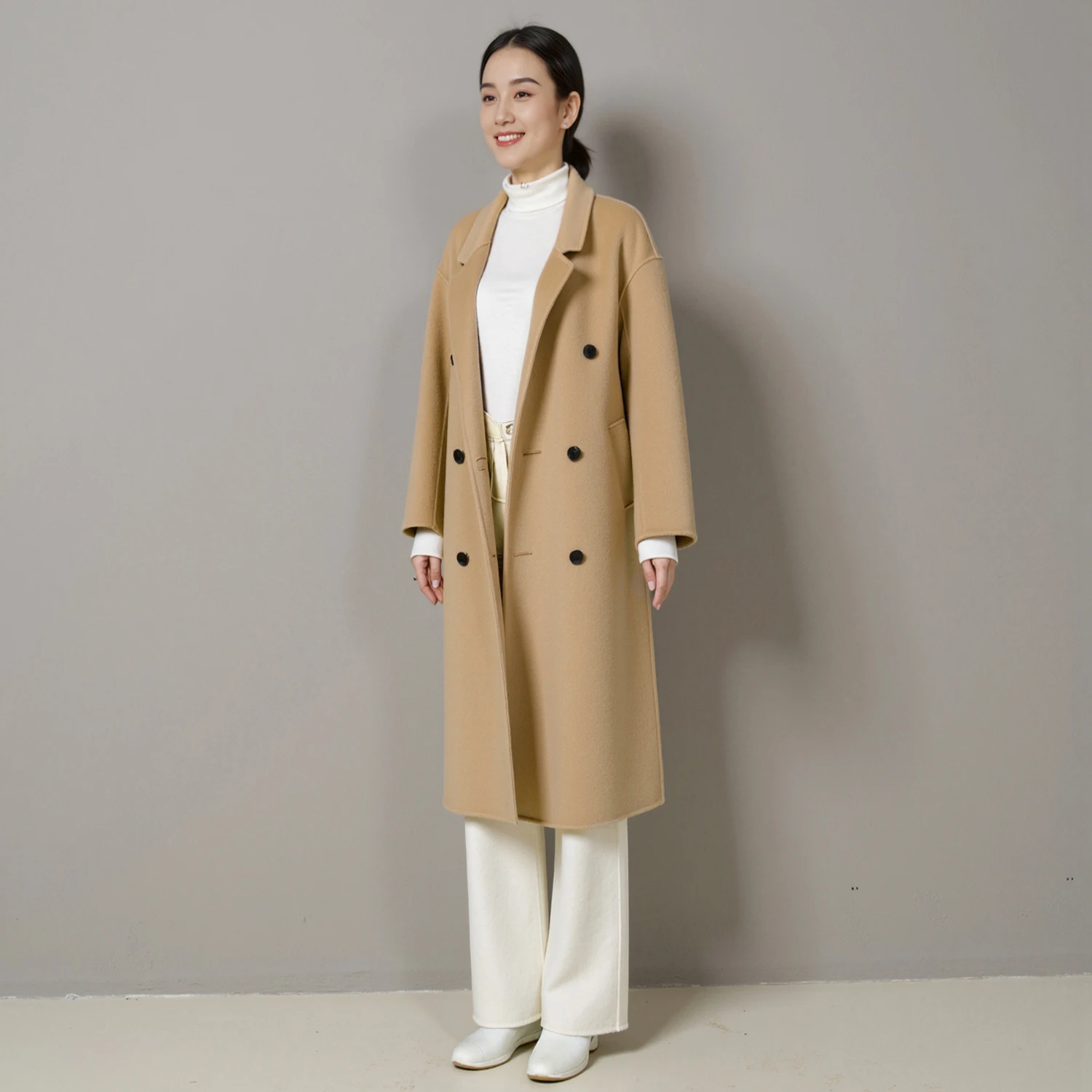 

100% Pure Wool Suit Collar Coat Women's Autumn Winter 2025 New Straight Double-Sided Woolen Jacket Camel Color