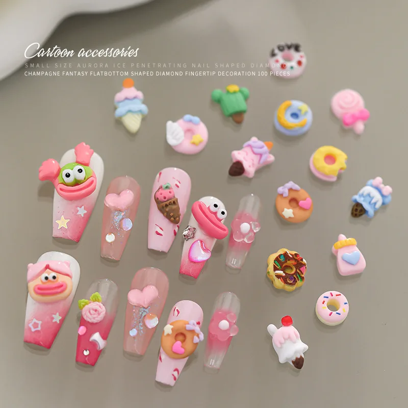 

Internet Celebrity Cartoon Nail Art Accessories Three-dimensional Summer Cute Cream Ice Cream Donut Resin DIY Nail Decoration