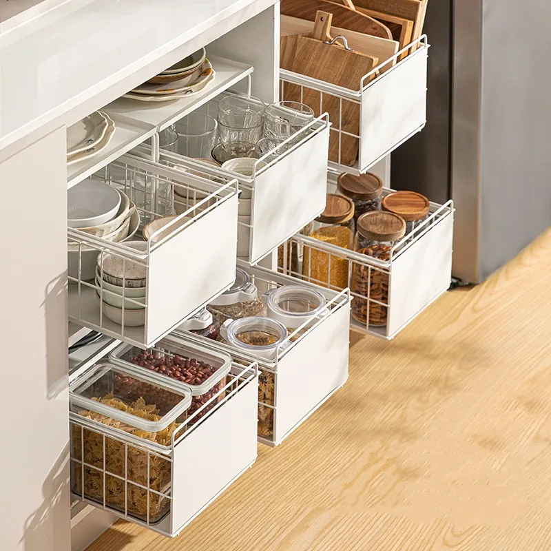 Metal Pull Out Sliding Drawer Guide, Kitchen Cabinets, Pot and Pan Organizer, High Quality