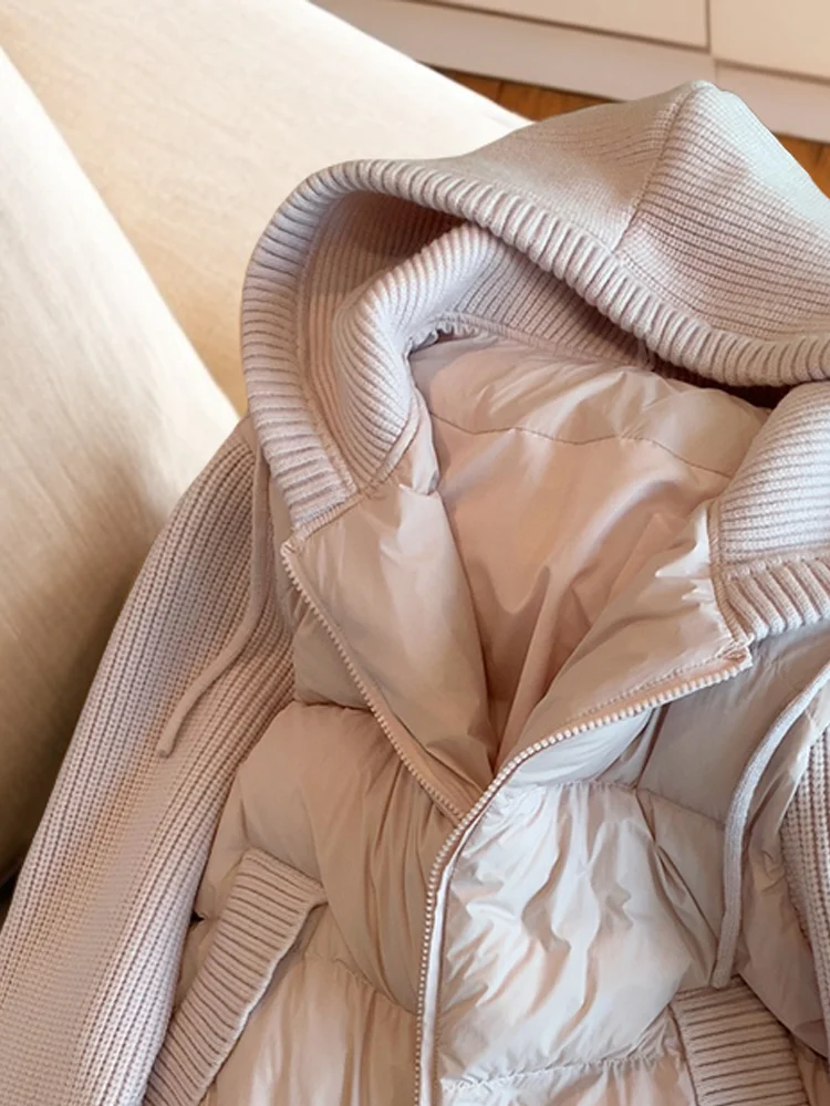 เสื้อโค้ทผ้าฝ้ายผู้หญิง ดีไซน์ต่อผ้า คอสูง ทรงเข้ารูป ซิปหน้า สไตล์เกาหลี สำหรับฤดูหนาว