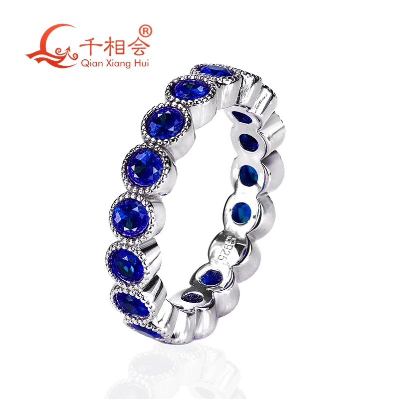

lab created grown red ruby blue sapphire Ring 3mm round shape eternity band 925 Silver rings for jewelry dating wedding