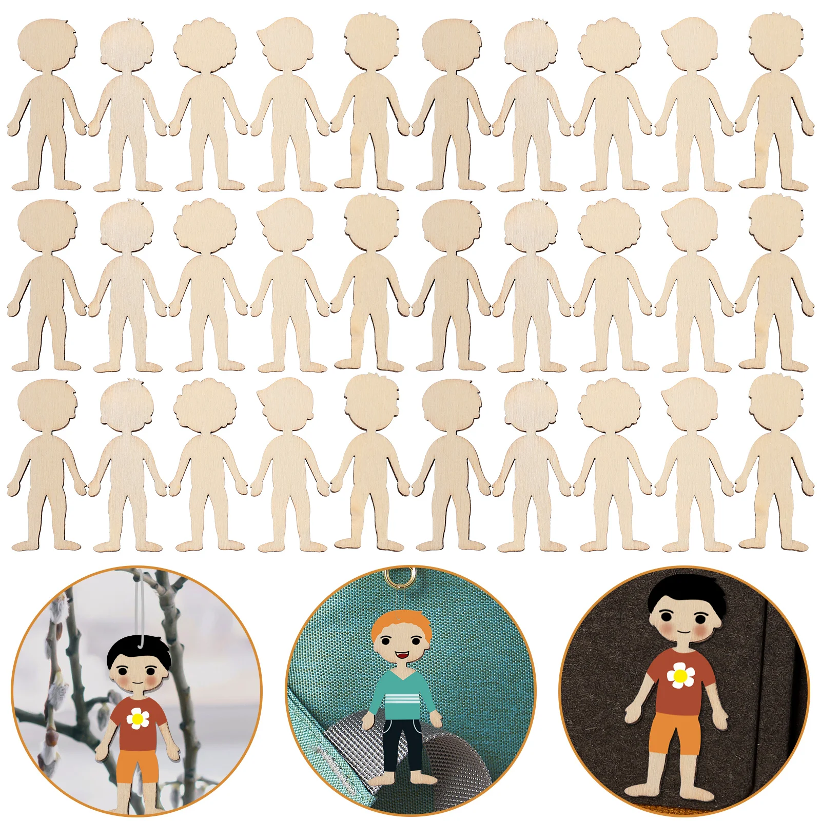 50 Pcs Wooden Craft Decorations Blank Cds Kids Hand-painted Toys DIY Figure Chips Unfinished Cutout Paper Cutouts