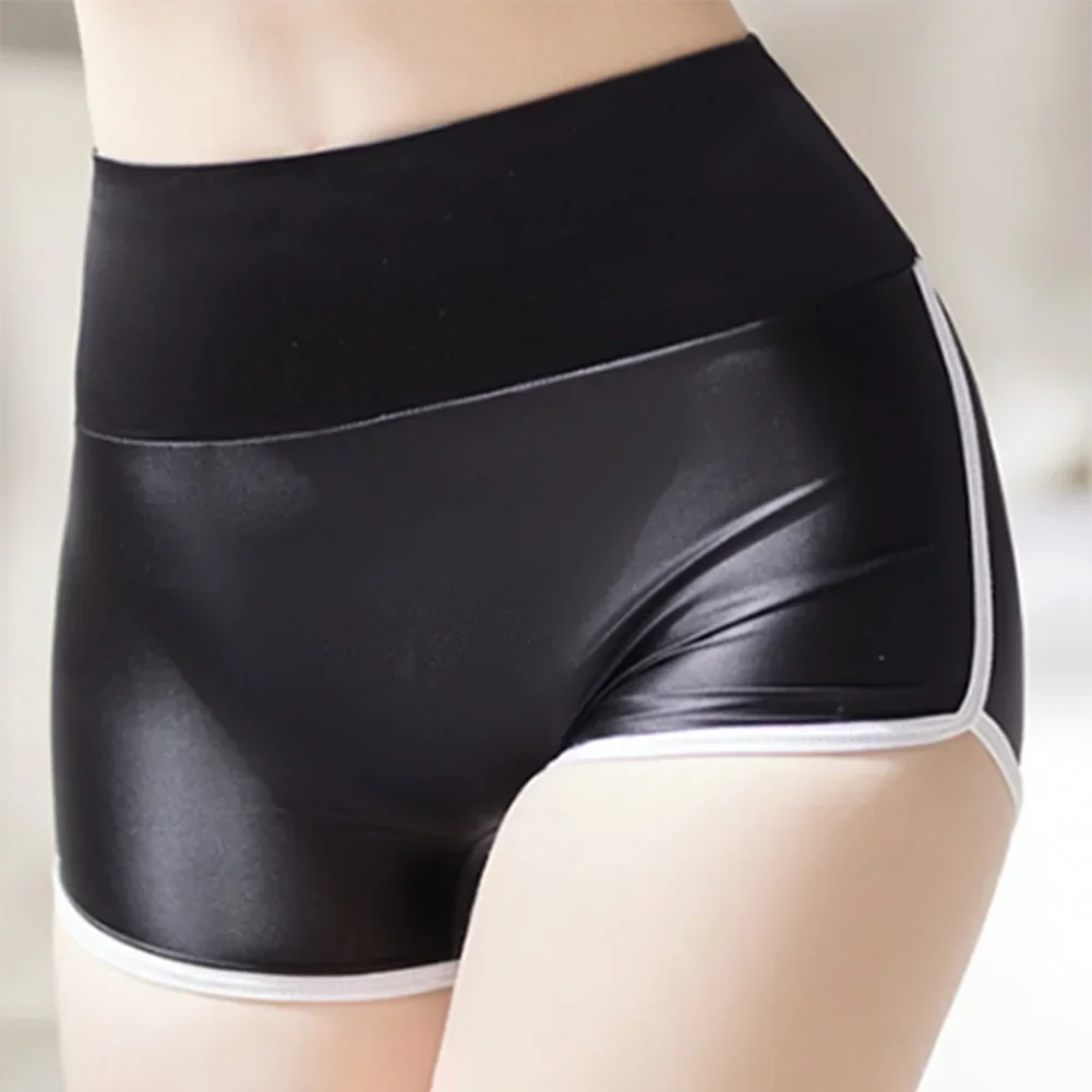 Womens Sexy Oil Shiny Glossy Underpants High Rise Elastic Panties Smooth Yoga Sports Shorts Tight Smooth Ladies Shorts