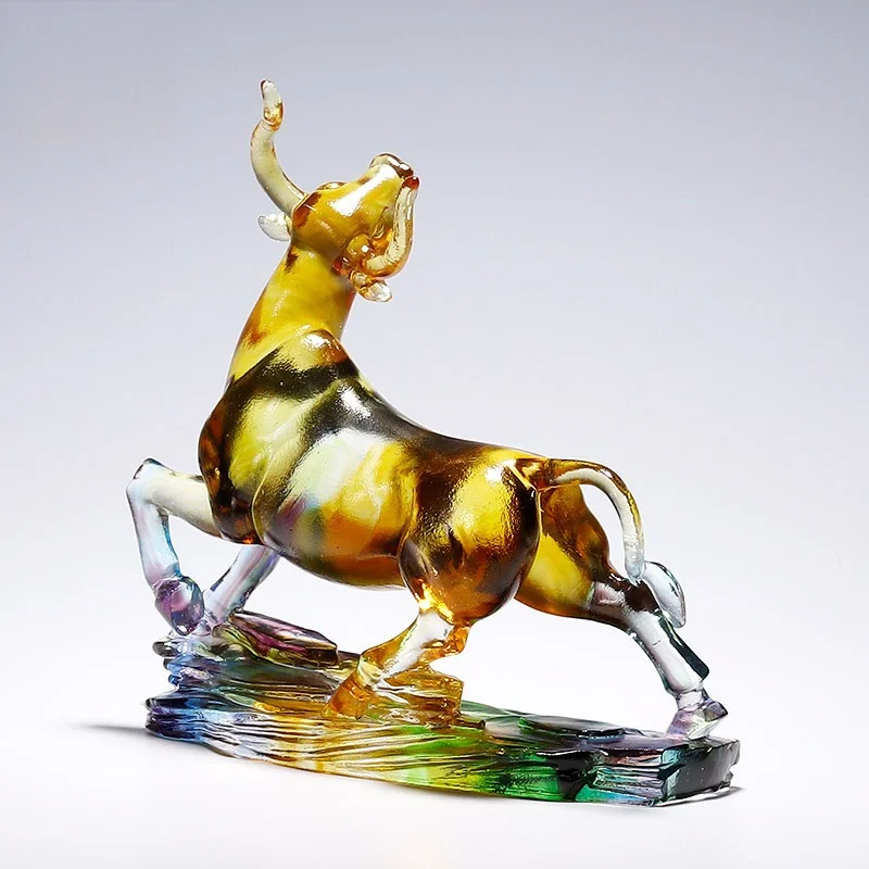 Glazed zodiac cow ornament living room office boss table decoration company opening housewarming gift high-end handicrafts