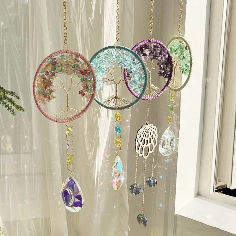Tree of Life Crystal Wind Chimes Car Pendants Window Hangings Home Decorations Yard Decor Bedroom Hangings For Girls Gifts