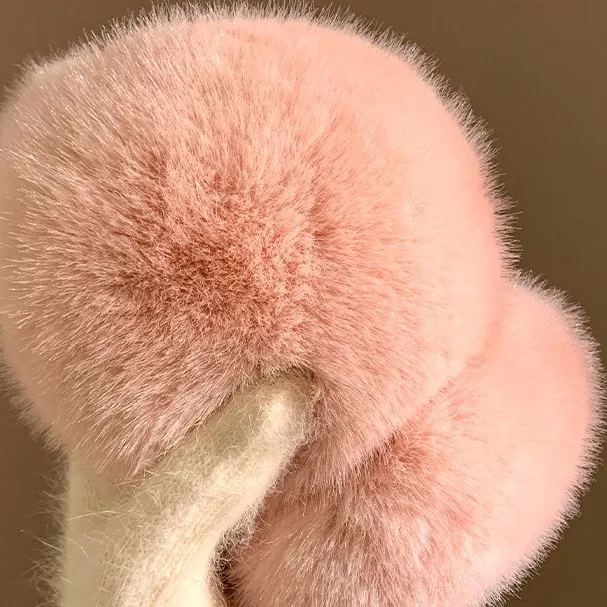 أغطية أذن من فراء الأرنب الصناعي - قابلة للطي ولطيفة بلون سادة مقاومة للرياح للشتاء في الهواء الطلق