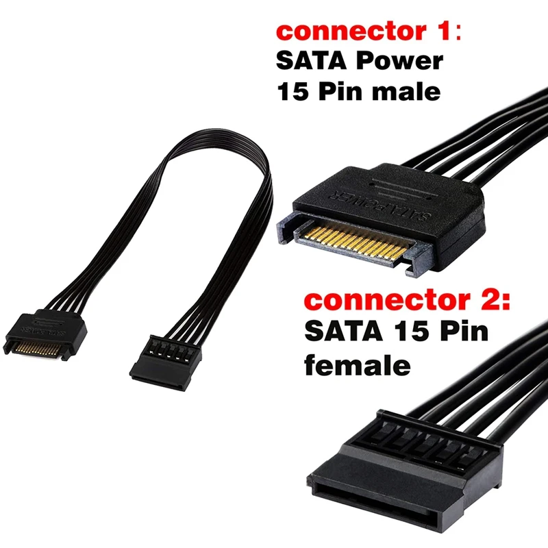 SATA 전원 연장 케이블, 15 핀 SATA 수-암 연장 전원 케이블 어댑터, 하드 드라이브 디스크 HDD,SSD,30CM