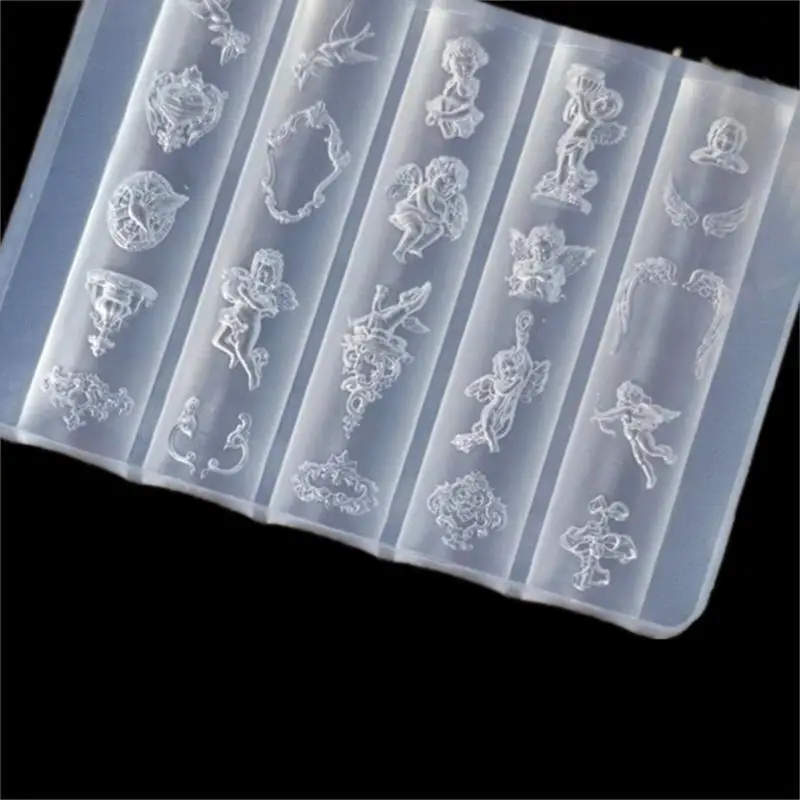 Moule à ongles 3D en Silicone, horloge ange, serrure en forme de cœur, modèles d'ongles, décorations Nail Art à faire soi-même, plaques d'estampage, outils de conception de manucure