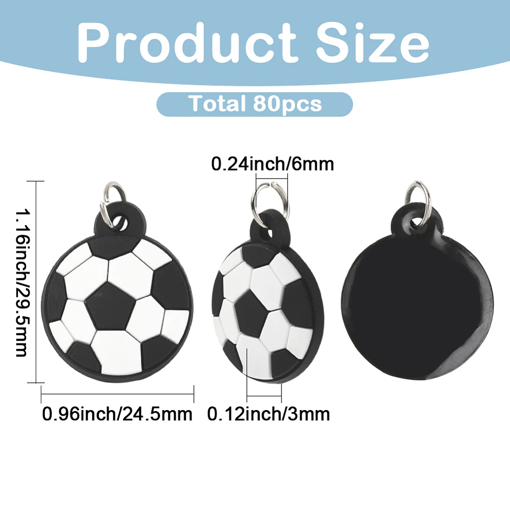 80Pcs Soccer Charm Sport Focal Charms Bulk Soft Rubber Sports Balls Themed Big Five Football Leagues in Europe Pendants