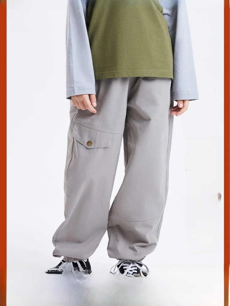 Mipo Kids Casual Loose Cotton Work Pants Autumn Children's Loose Trousers Boys Girls Children's Wide Leg Pants Cargo Trousers