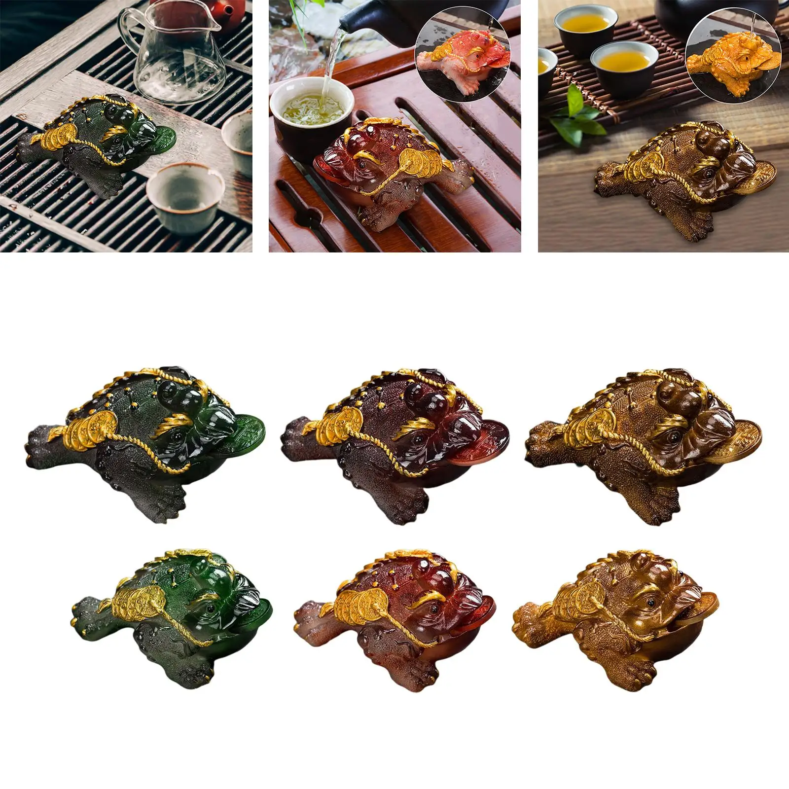 Adorno de resina para té, figura de rana que cambia de color estilo Kung Fu, para mesa de té, bandeja de té, accesorios de decoración para té