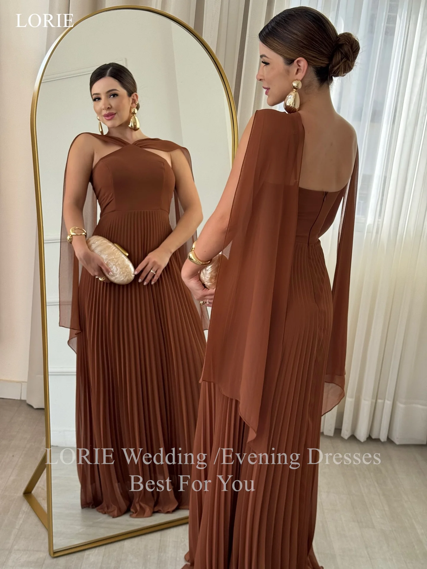 

LORIE Chic Chiffon Evening Dresses Sleeveless Ribbons Blackless Party Dress Strapless Draped Floor-Length Prom Gowns Customized