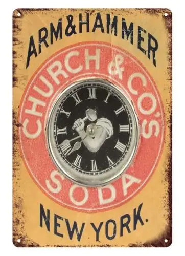 metal garden wall art Soda Church Co's Arm Hammer Clock metal tin sign sign