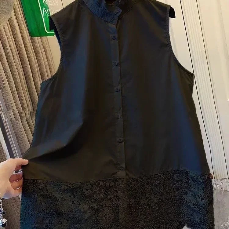 

High Quali Loose Lace Trim irt Vest Patchwork Top New Sle Spring Summer Can Layered Wear Breathable Comfortable Polyest...