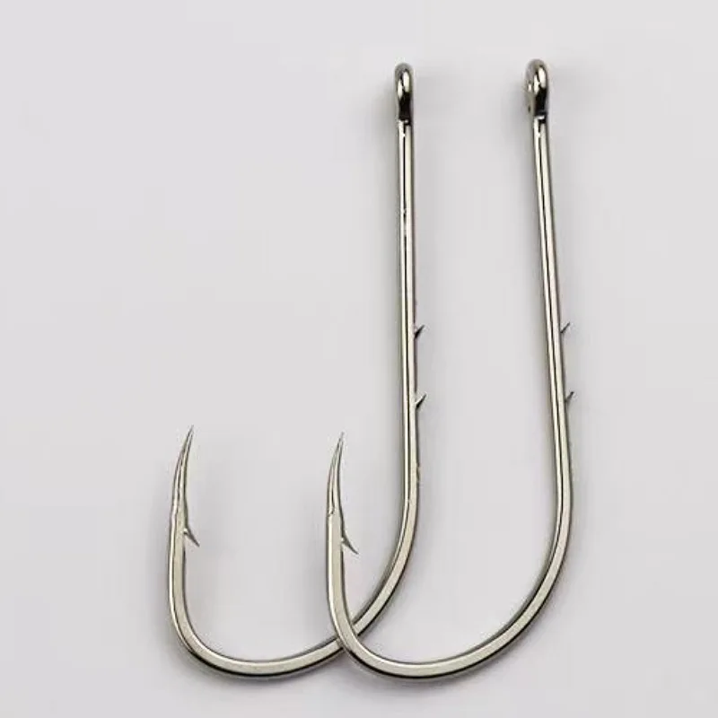 50pcs Long Shank Fishing Hook High Carbon Steel Sharp Barbed Offset Narrow Bait Hook 1#-4# Double Thorns Fishhook Tools