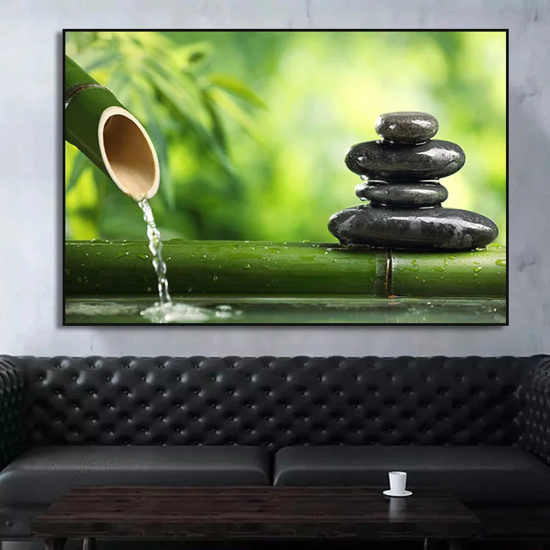 1pc frameless Zen Spa Still Life Water Stone Bamboo Canvas Painting Wall Art Pictures Buddhism Posters Print Living Room Bedroom