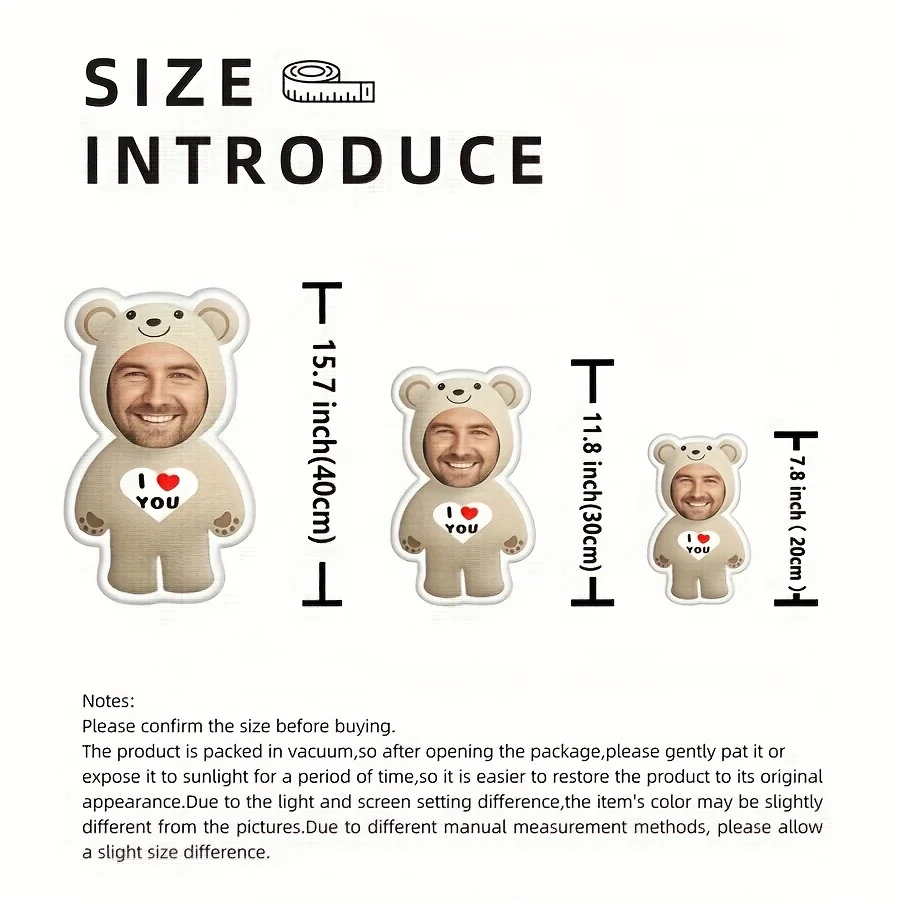 Creative Photo Customization: Bear-Printed Plush Pillow with Personalized Face Design, Birthday Gift