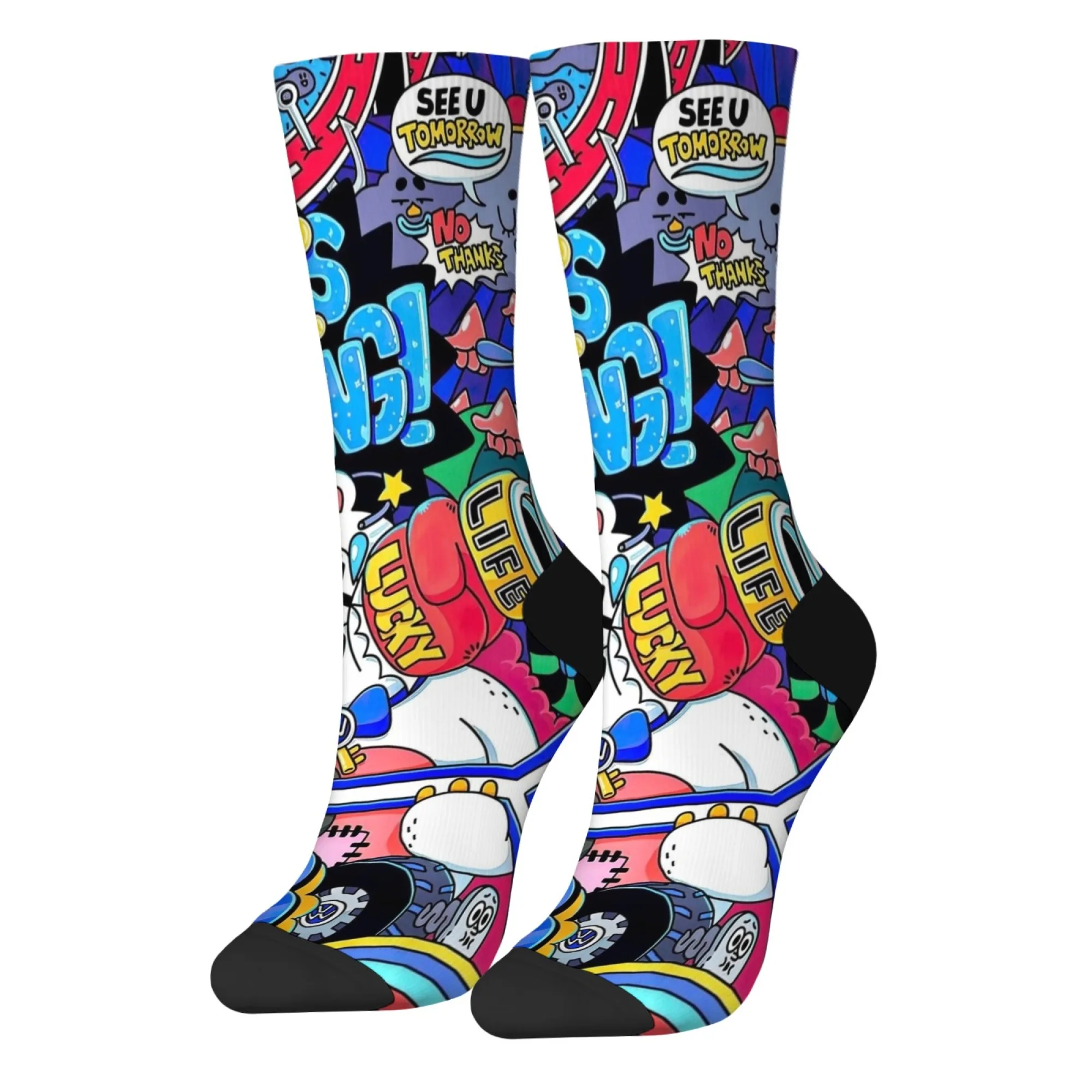 1 Pair Harajuku Vintage Style Novelty Mouse Cartoon Pattern Men Crew Socks Comfy & Breathable Trendy Printed Crazy Funny Gifts