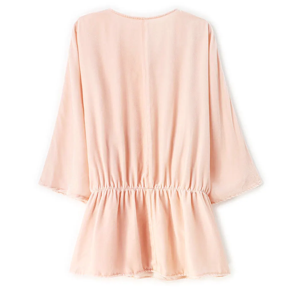 BirdTree-Silk Velvet Elegant T-Shirt, V Neck 3/4 Sleeve Ruffles, Women French Age Reduction Loose Tops, 2026 Autumn New T68929CC