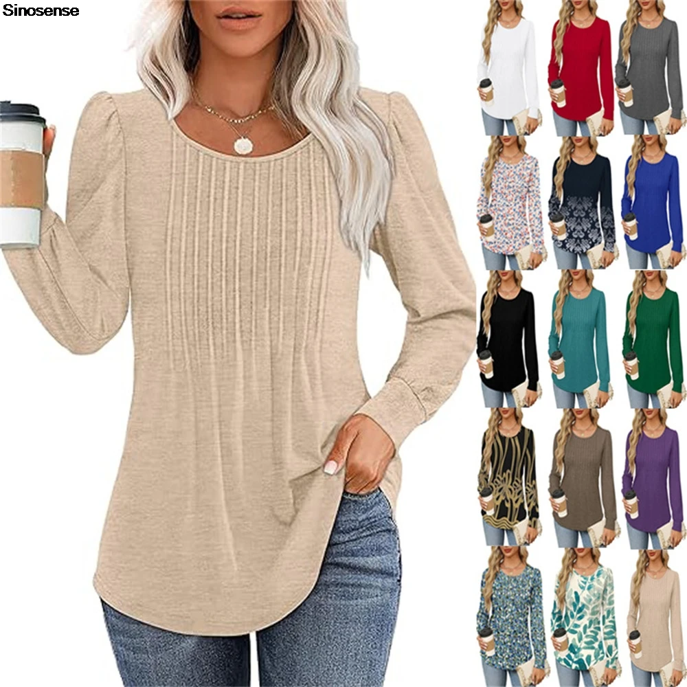 

Womens Long Sleeve Shirts Basic Tee Fall Trendy Pleated Tops Crew Neck Casual T Shirt Y2K Street Business Work Office T Shirts