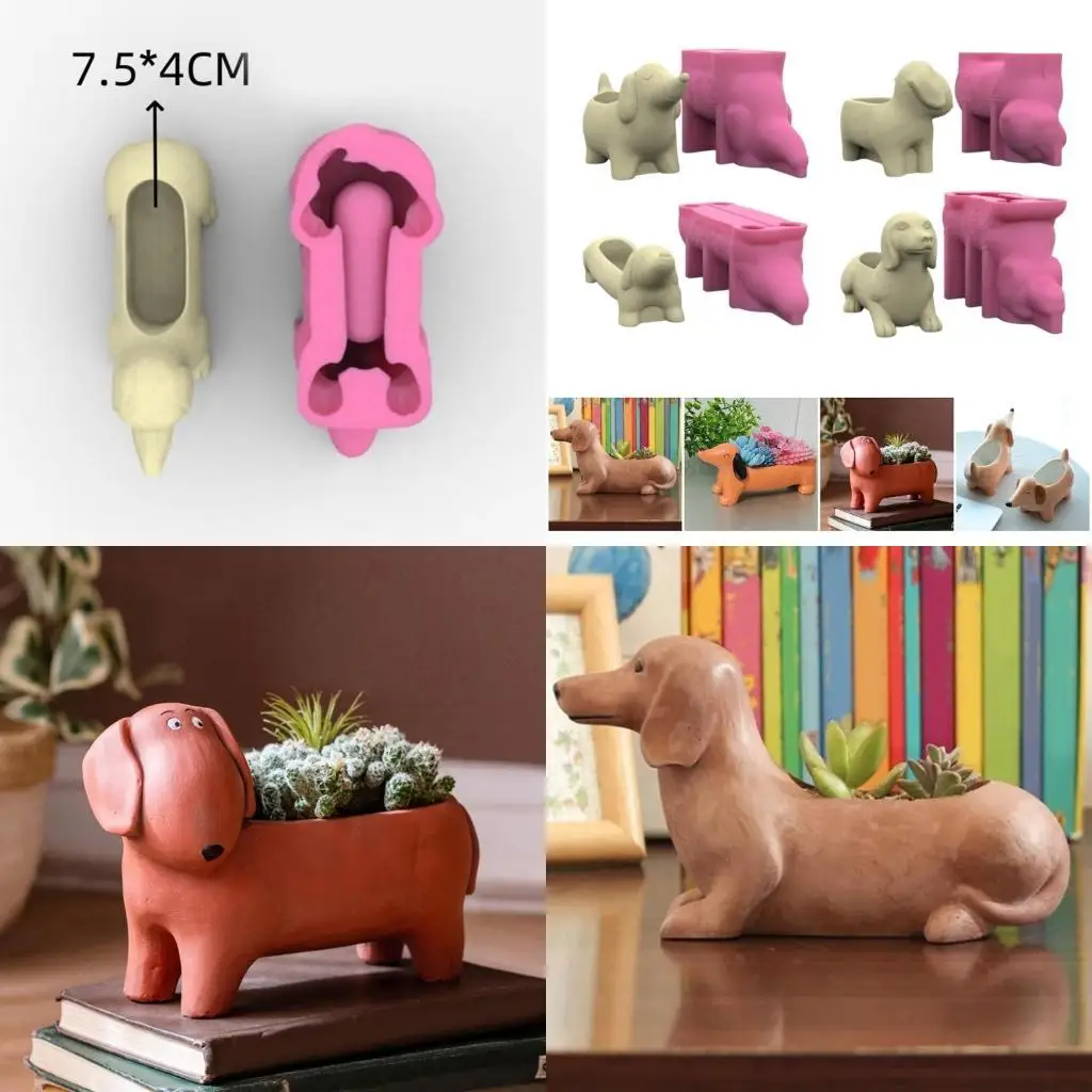 

A52E Planter Moulds Vase Molds Dachshund Dog Flowerpot Molds Epoxy Resin Mold Pen Storage Holder Molds