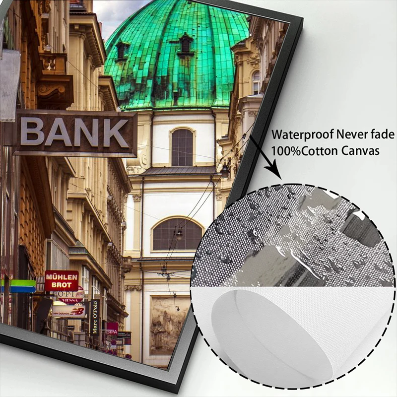 ملصقات مناطق ذات مناظر خلابة في المدن الشهيرة ، لوحة قماشية مطبوعة ، فن جدران بناء فيينا ، صور لغرفة المعيشة ، ديكور المنزل #6
