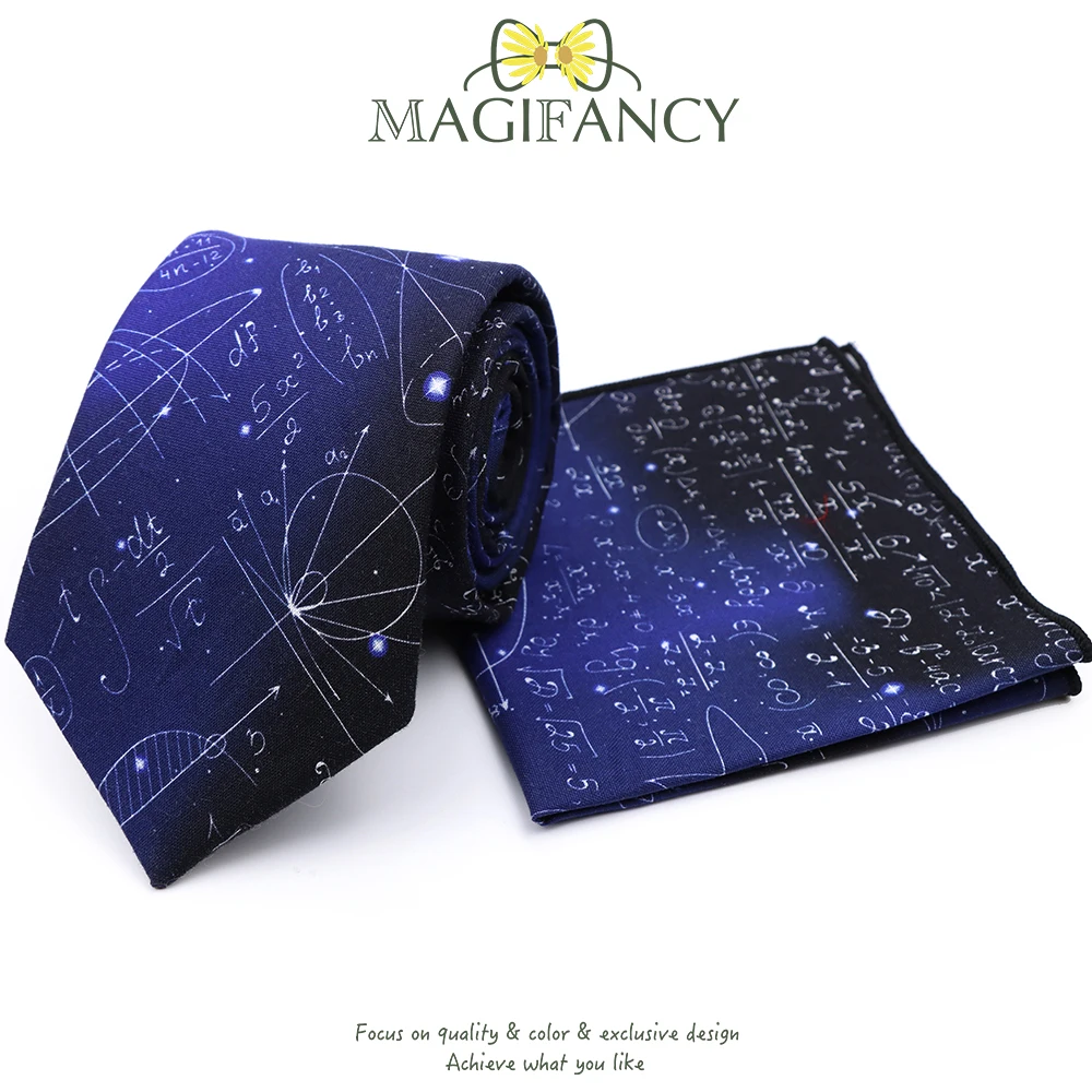 Cotton 8cm Tie Hankie Sets Math Science Astronomy Physical Chemistry Men College Academy Institute School Cosplay Gift Accessory