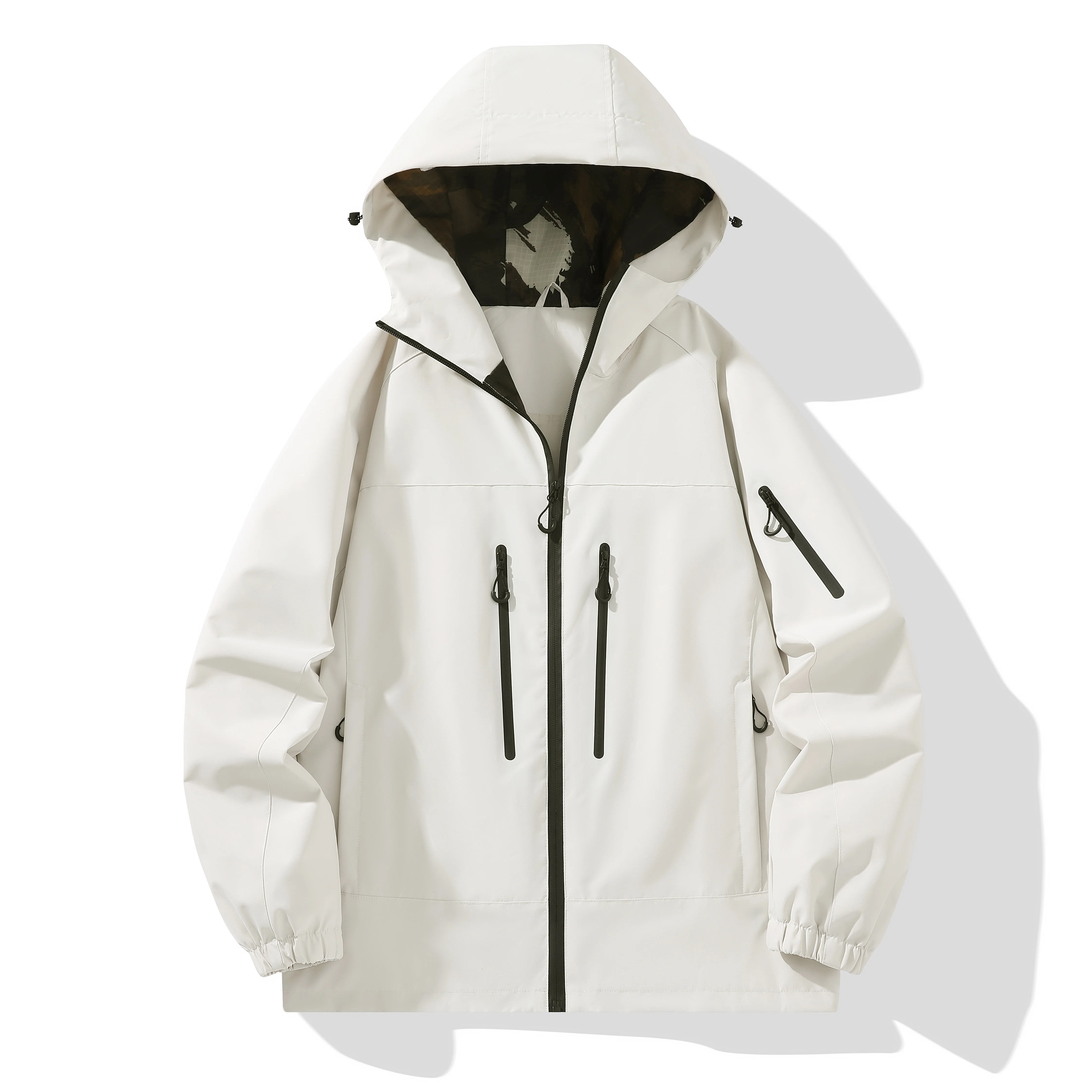 

Men's Hooded Waterproof Jacket Lightweight Raincoat Outdoor Casual Sports Camping Hiking Coat Travel Windbreaker Ivory White