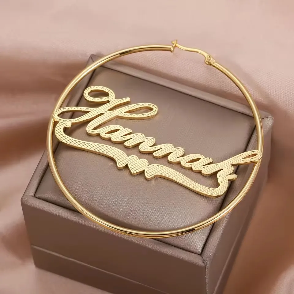 2026 Dascusto Custom Name Cursive Earrings Personalized Type Handmade 18K Gold-Plated Stainless Steel With Name Studs For Womens