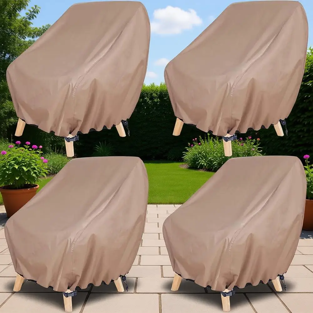 

Outdoor Patio Chair Covers - 4-Pack, Weatherproof Deep Seat Covers for Lawn Chairs, Fits 28W x 30D x 32H inches