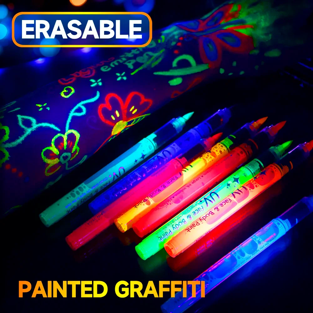 

8-18 pcs Colorful Luminous Pen Body and Face Paint Pen Creative Painting Fluorescent UV Marker Pen for Party Festival Decoration